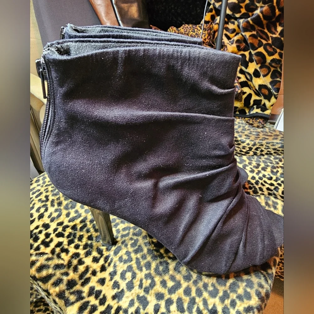 FIONI BLACK ANKLE BOOTIES PLATFORM HEEL OPEN TOE BOOTS SIZE 12